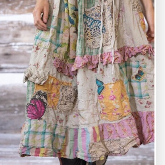 Magnolia Pearl Dresses & Skirts - Magnolia Pearl NEW with Tags Patchwork Pixie Ruffle Skirt Boho Butterfly Bird
